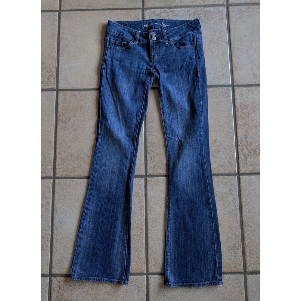 American Eagle Y2K Flare Super Low Rise Jeans Slim Size 0 Double Button